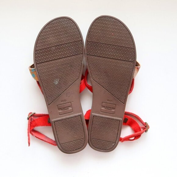 Toms Lexie Red Suede Leather & Canvas Strappy Slingback Thong Flat Sandals 8.5 W - Picture 7 of 16